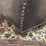 Early 20th century leather club sofa - seat and back in modern fabric