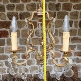 Lustre cage bronze et pampilles 3 branches