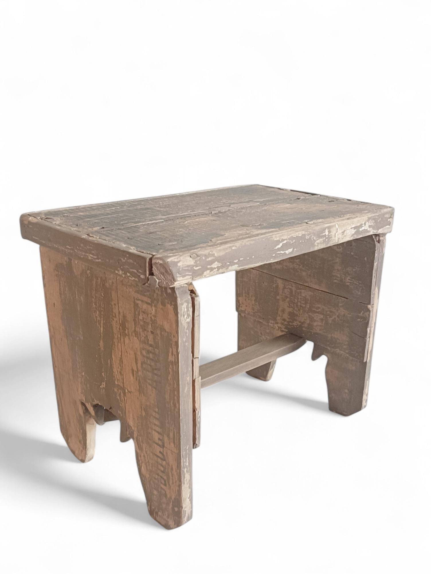 Rustic Weathered Wood Farm Stool/ Accent Table, Spain,  Early 20th-C