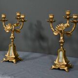 Pair of candelabra in gilded spelter and onyx – 1940
