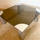 Coffee table chrome and smoked glass design, 1960
