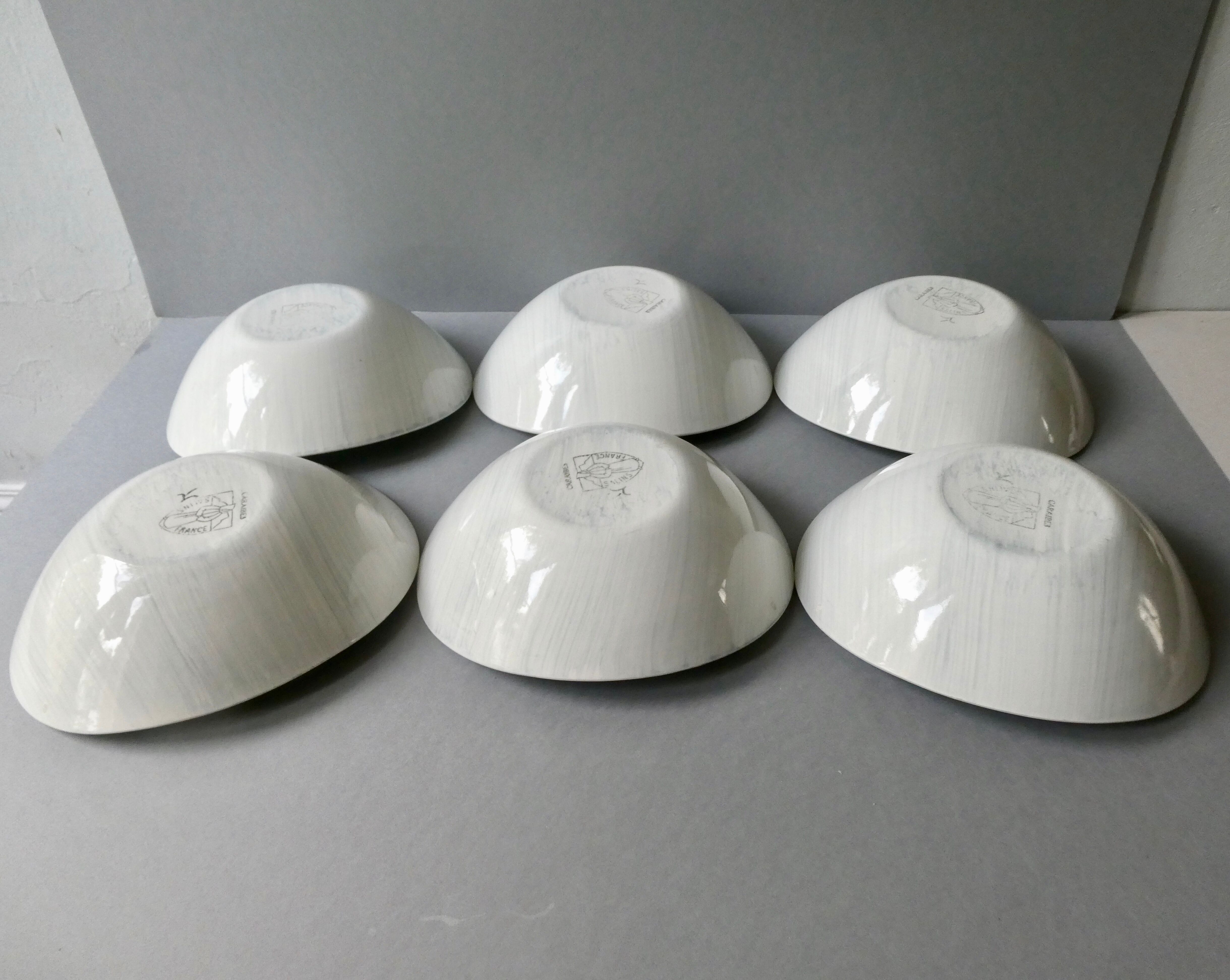 6 ceramic cups Salins France, Caribbean, 60s