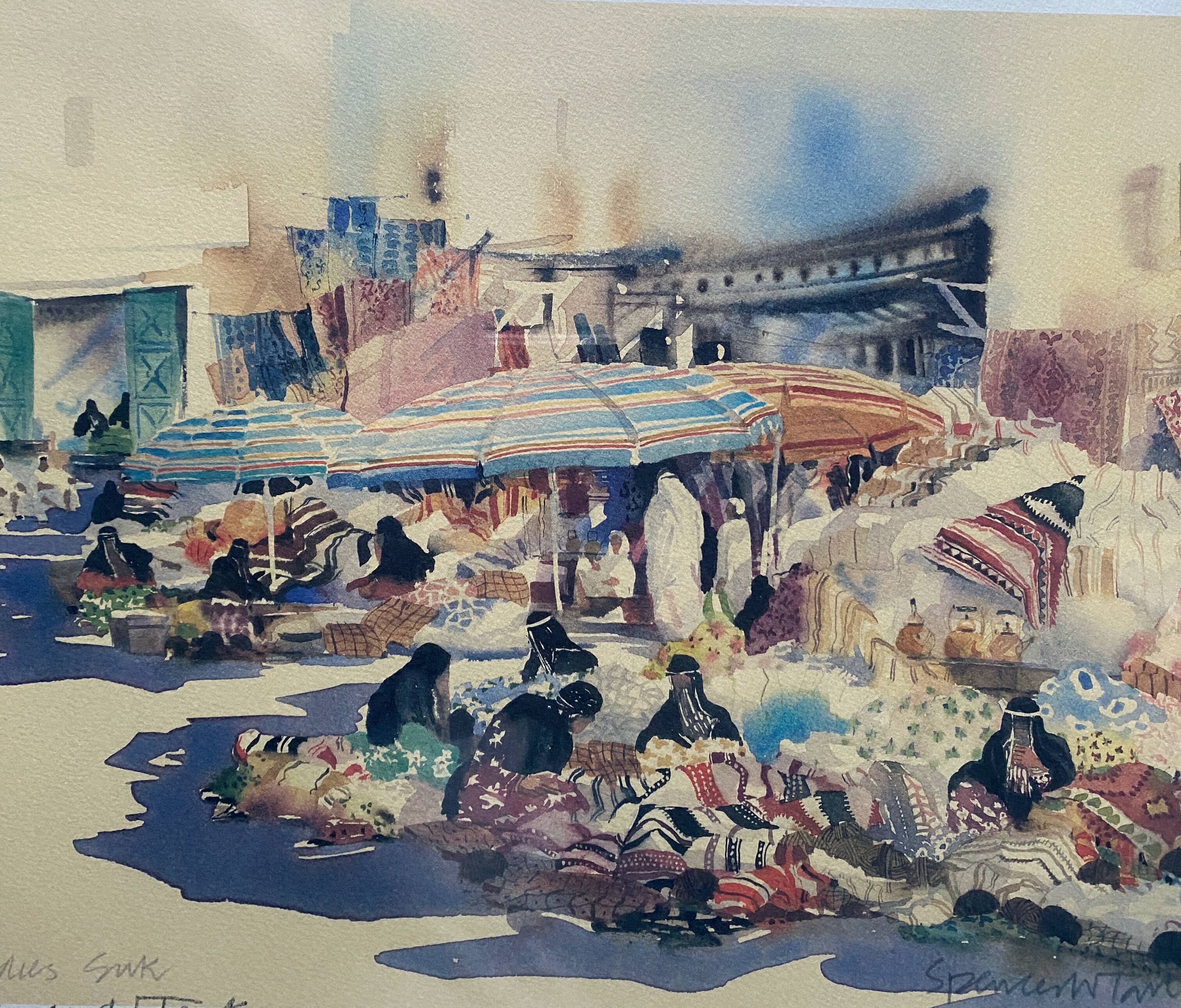 Numbered litho painting "Ladies souk" signed Spencer W. TART (1942) Orientalist