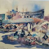 Numbered litho painting "Ladies souk" signed Spencer W. TART (1942) Orientalist