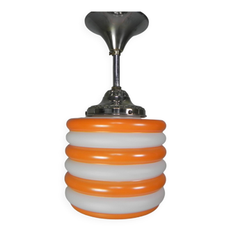 Art Deco hanging lamp with orange stripes, 1930s