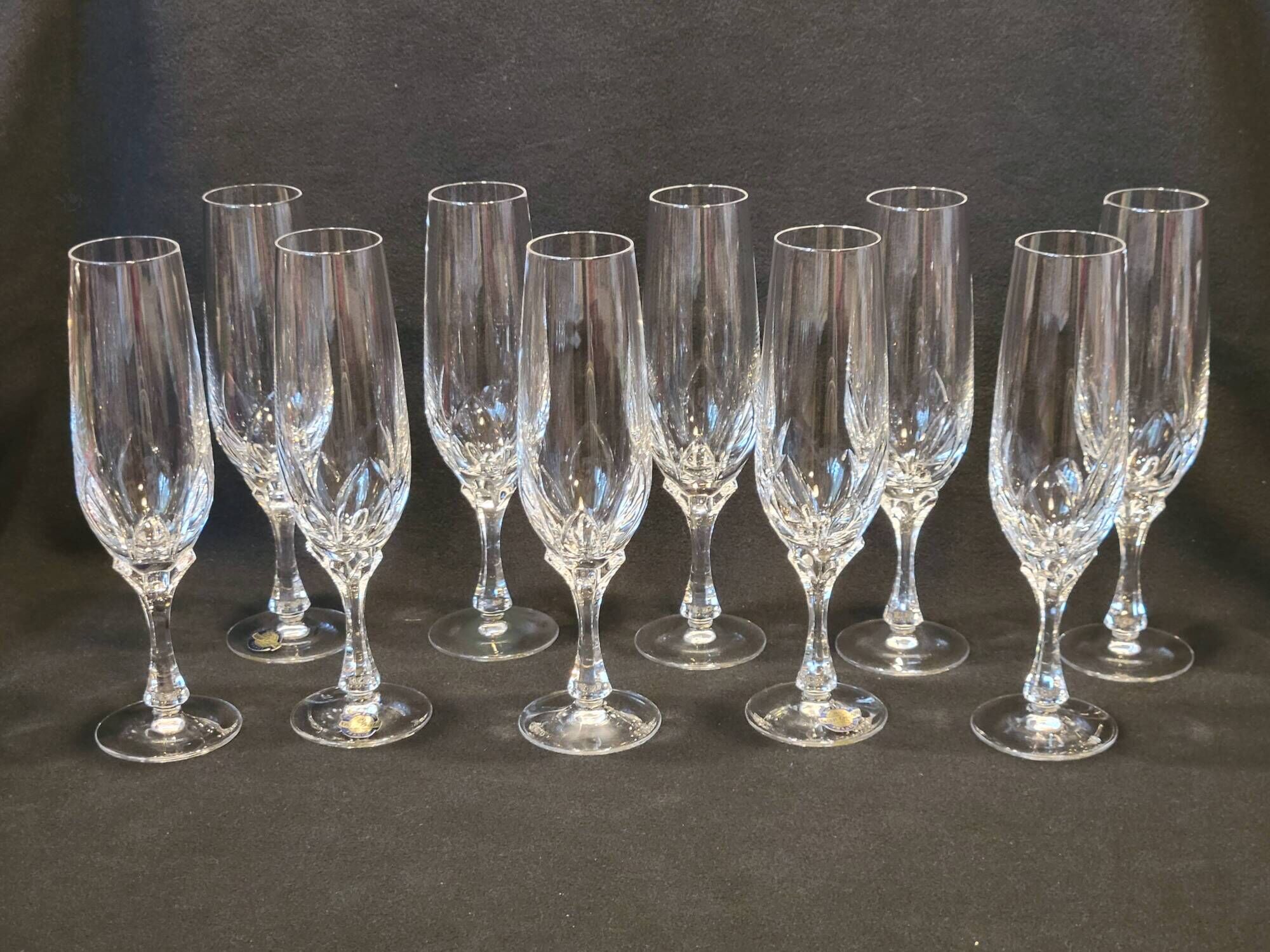 10 crystal champagne flutes 24% Cristallerie Kaspar Lemberg Lorraine vintage