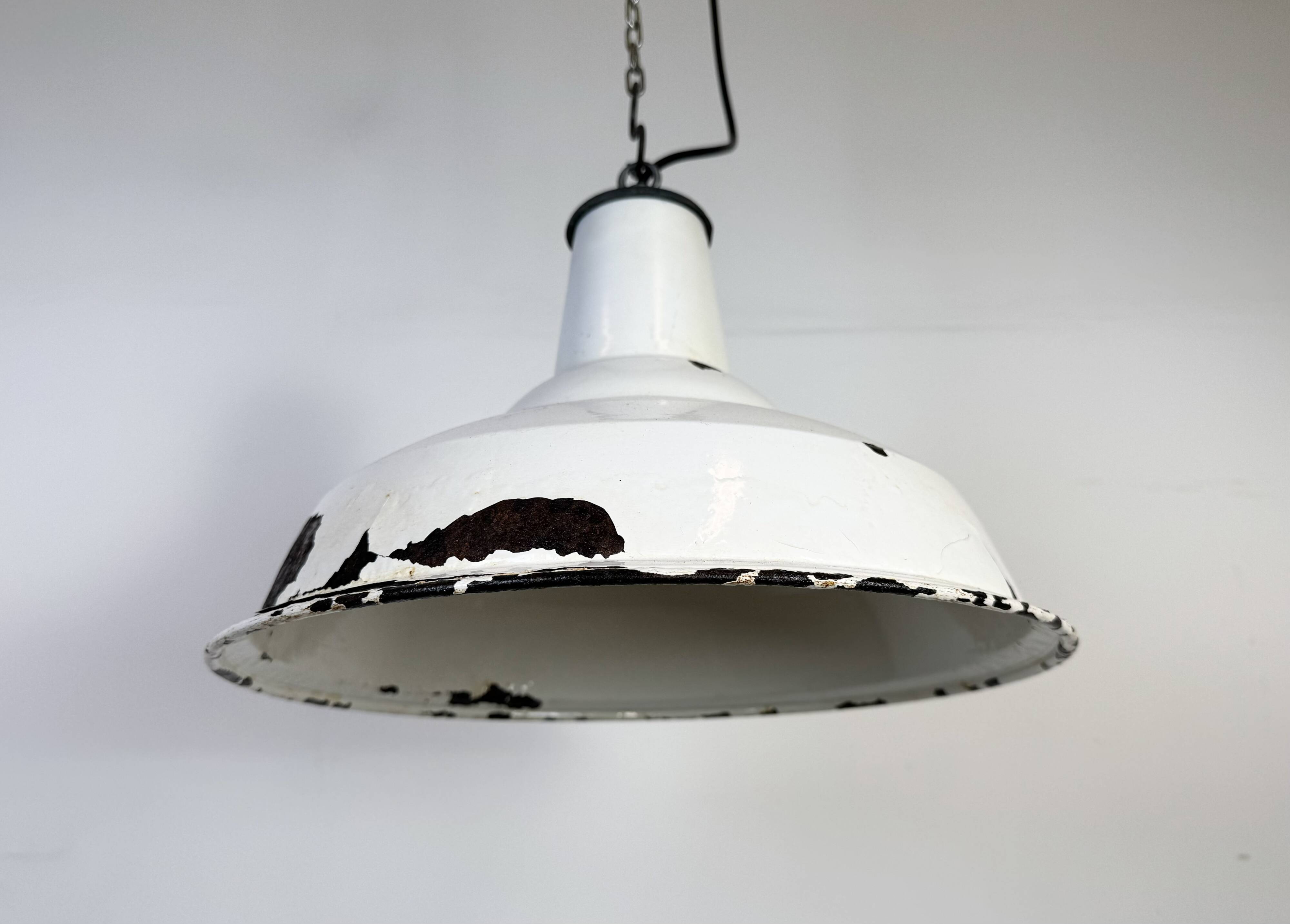 Industrial British White Enamel Factory Pendant Lamp from Benjamin, 1960s