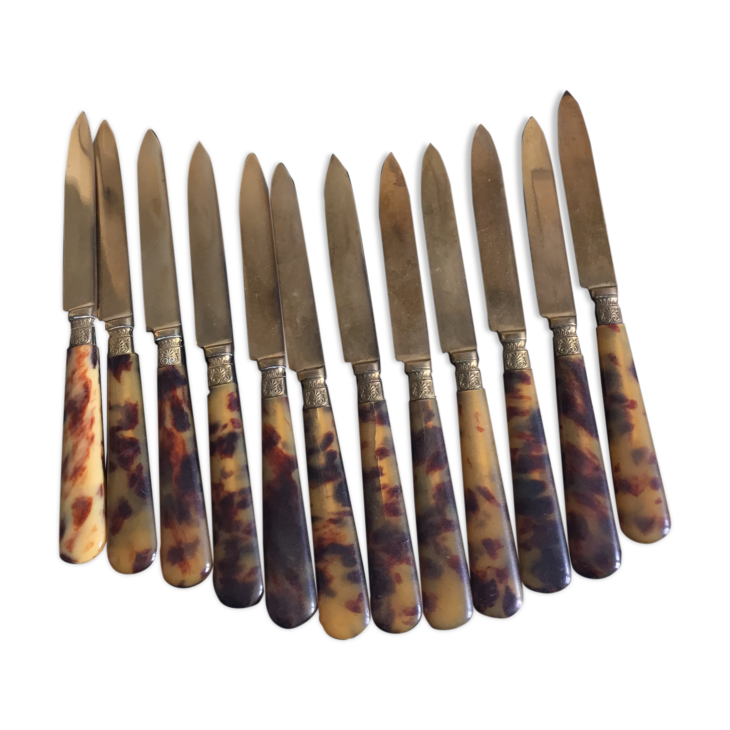 Dessert cutlery service of 12 horn and vermeil knives