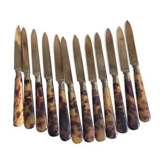 Dessert cutlery service of 12 horn and vermeil knives