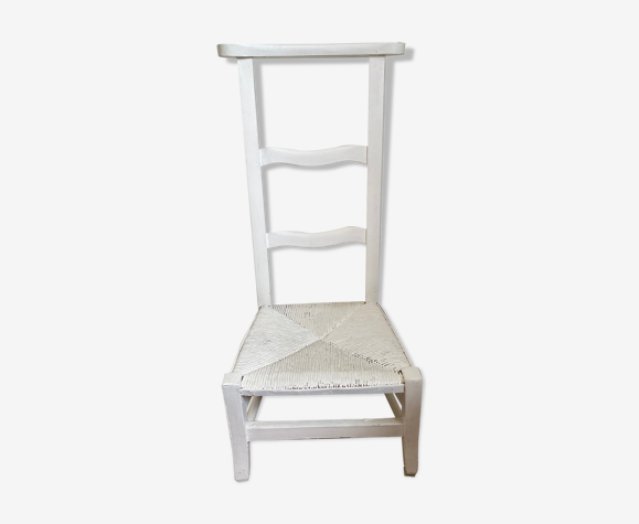 Chaise en bois paillée ancienne blanche | Selency