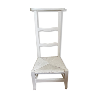 Chaise en bois paillée ancienne blanche