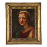 Ancient painting Female head attributed to A. Del Sarto, tempera on wood