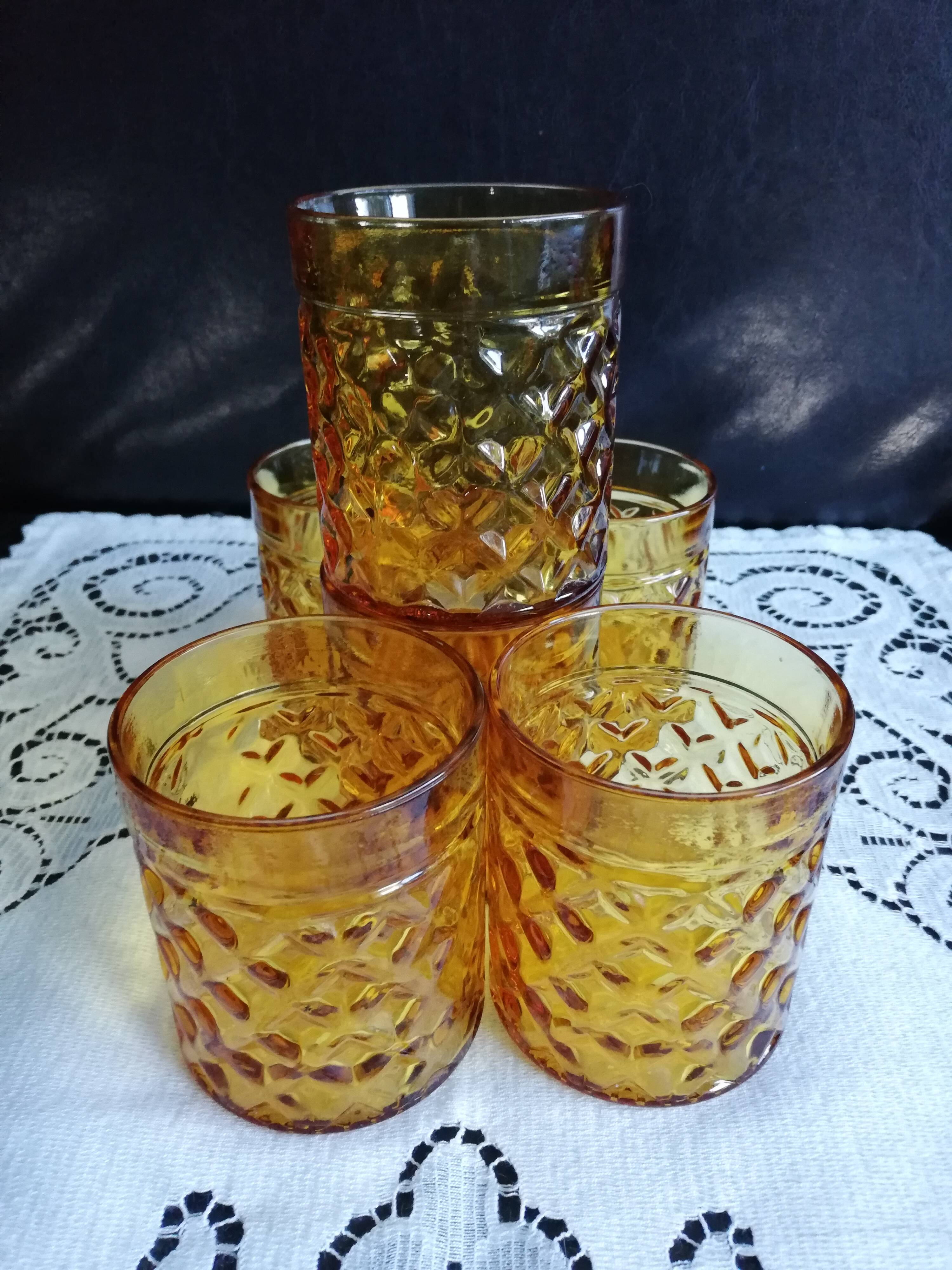 Set of 6 old Pernod amber glasses