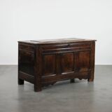 Large antique panelled English oak chest from the 18th century
