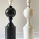 2 large black and white turned wood vintage lamp bases.