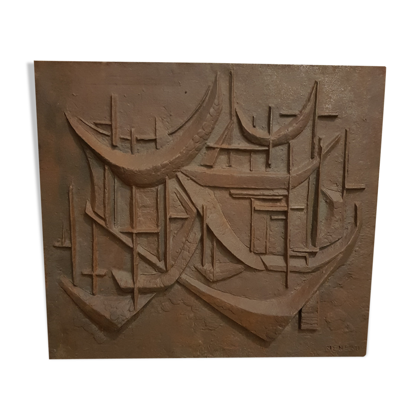 Plaque de cheminée fonte composition abstraite Meneaus