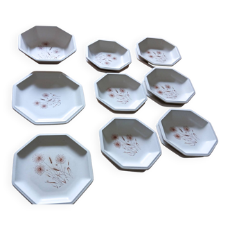 Lot d'assiettes vintage tiffany ceramiche modèle pissenlit hexagonales (1970).