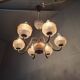 1960s Czech Mid-Century Brass and Železný Brod Frosted Glass Six-Arm Chandelier