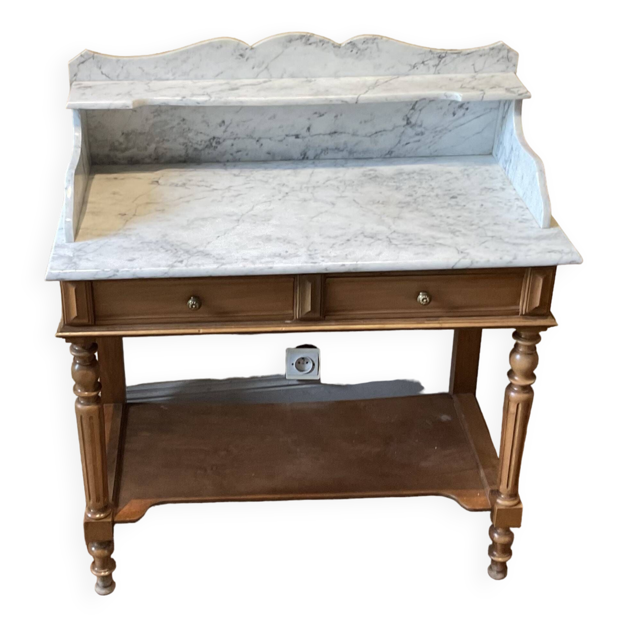 Louis Philip style marble top dressing table or dressing table with walnut base