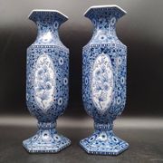 Antique 19th century Delft pair of hexagonal vases - Petrus Regout Maestricht