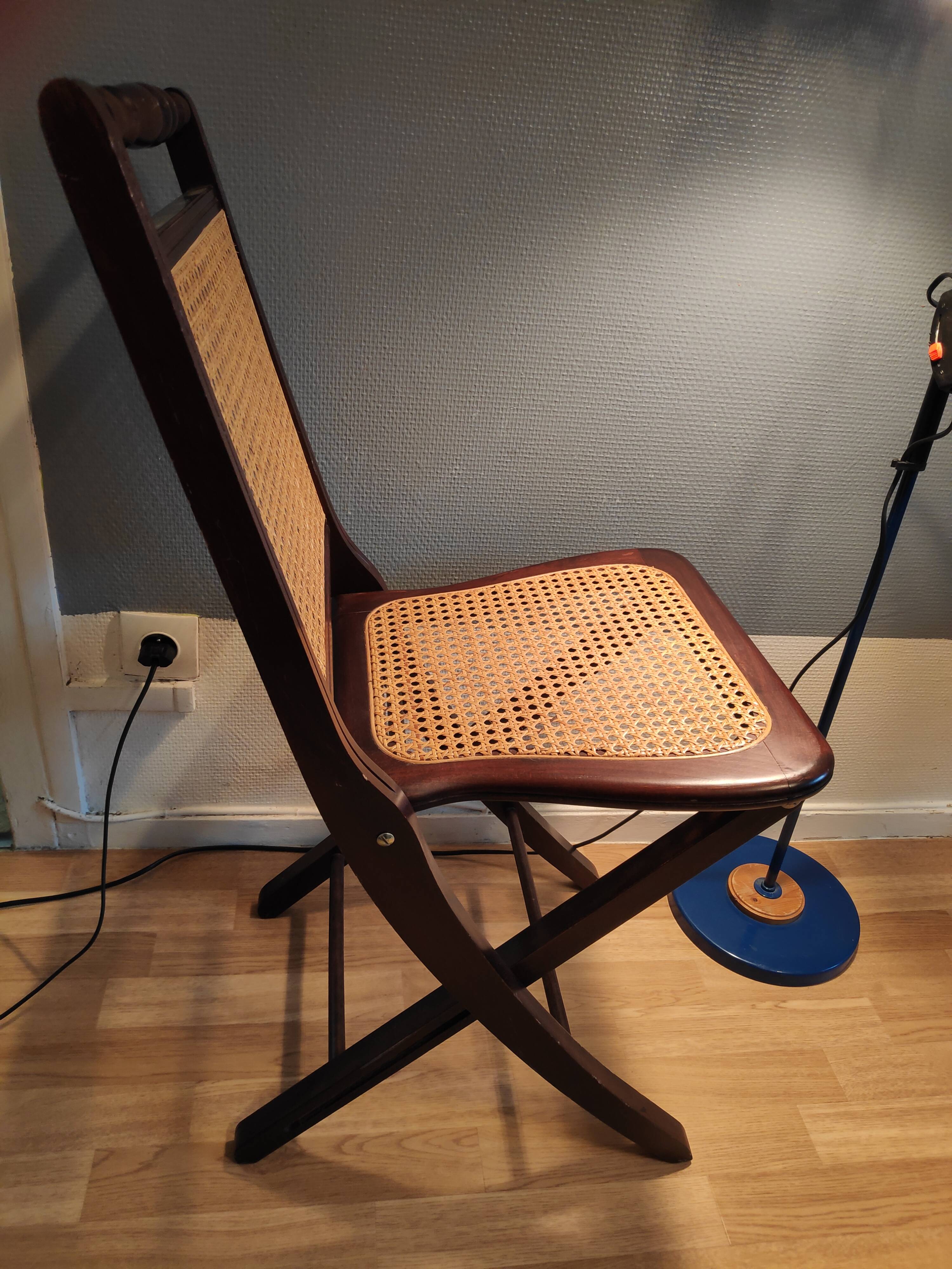 Wooden folding chairs and caning