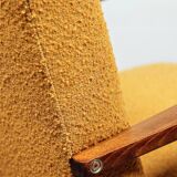 Mid - Century Armchair Yellow Color Boucle Scandinavian Design Wooden Lounge Chair