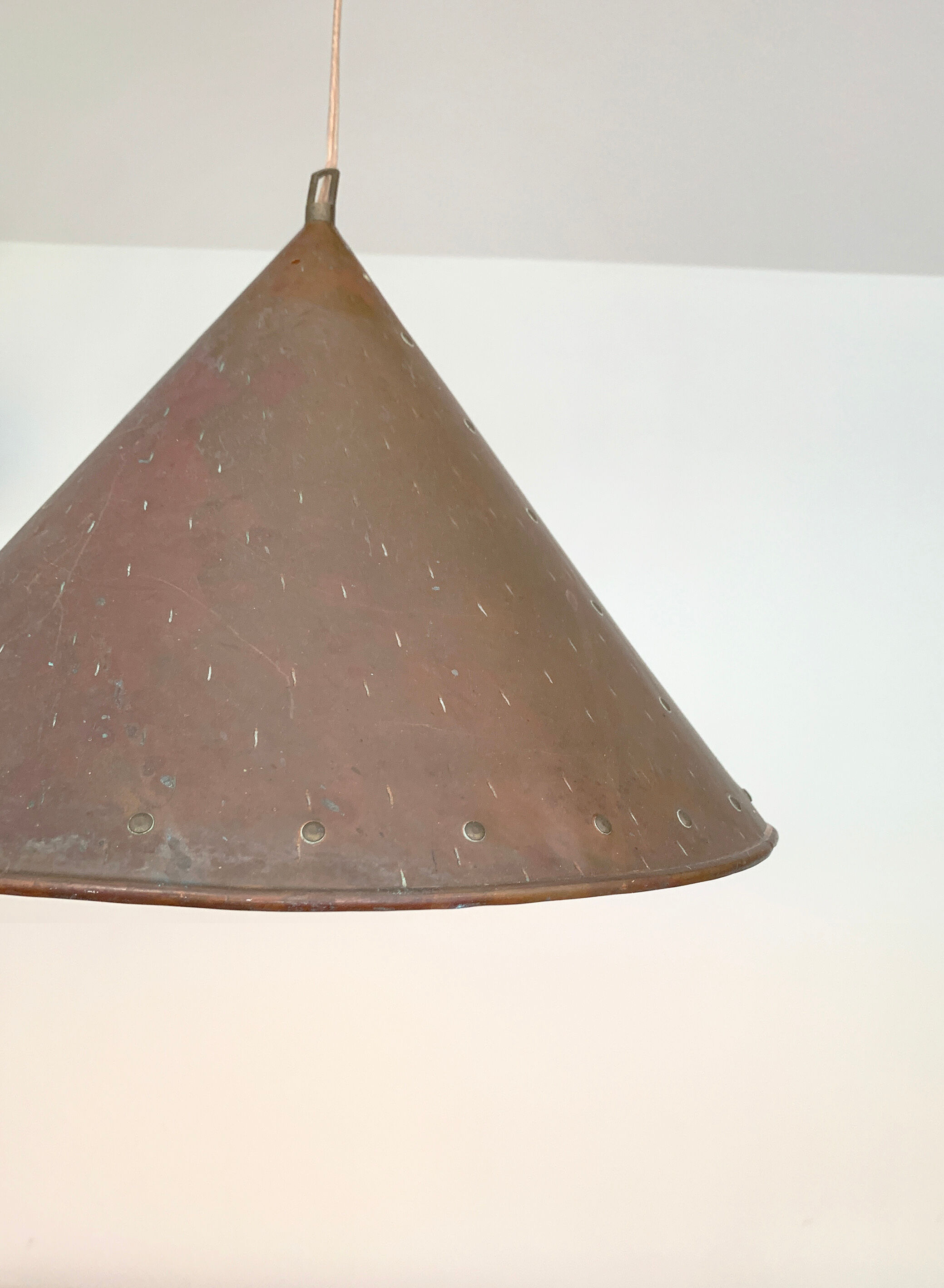 Brutalist pendant lamp, hand-hammered copper, E.S Horn Aalestrup, Denmark 1950-60