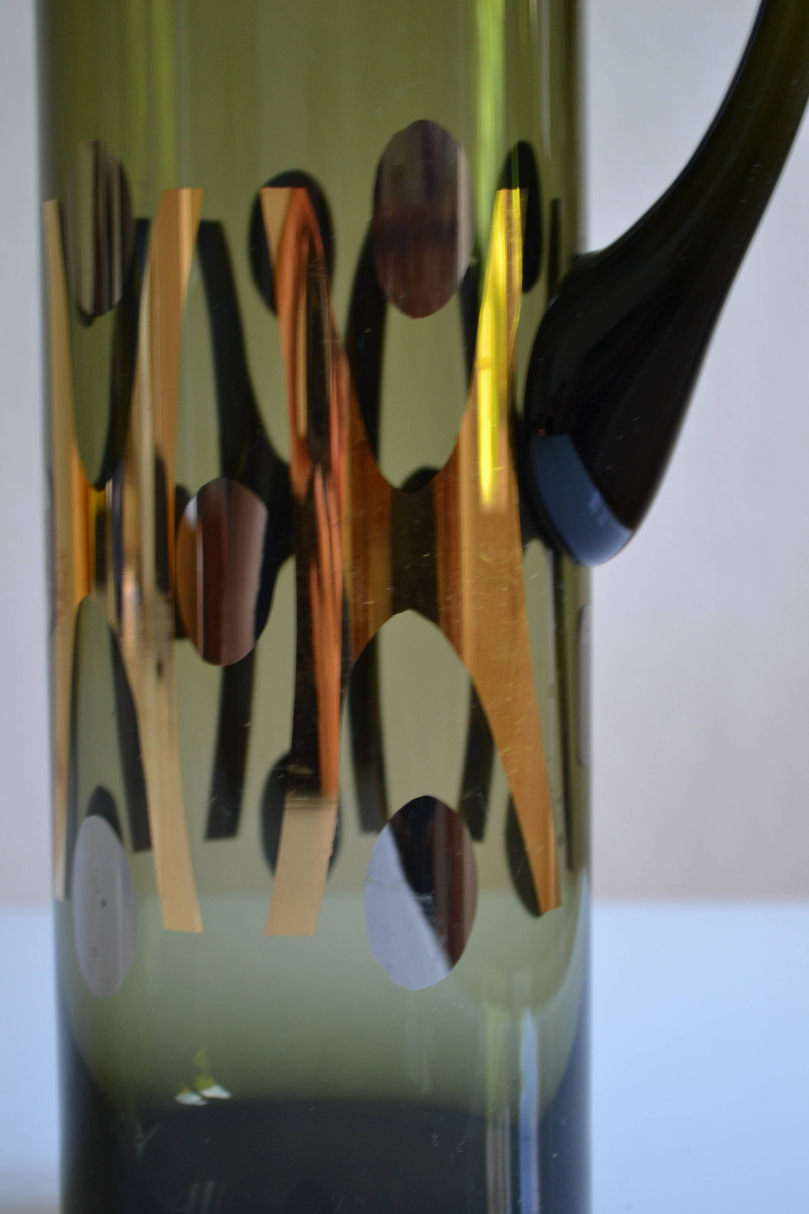 Modernist blown glass pitcher with geometric decoration 1970