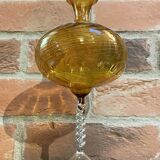 East German GDR Mouth-Blown Amber Art Glass Vase with Swirled Ribbing Texture, Possibly by Lauscha