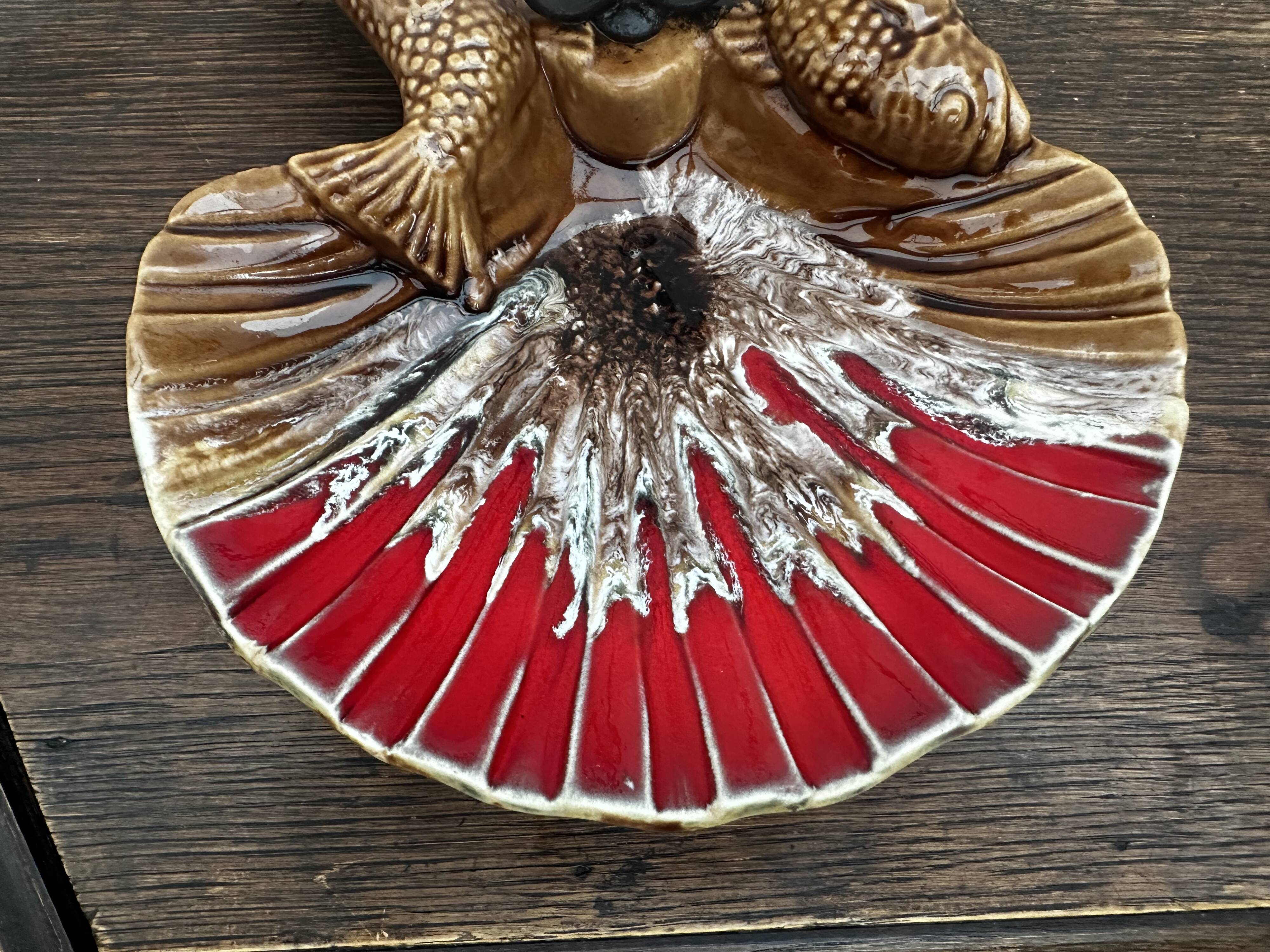Ceramic hors d'oeuvre server Vallauris shell slipware fish