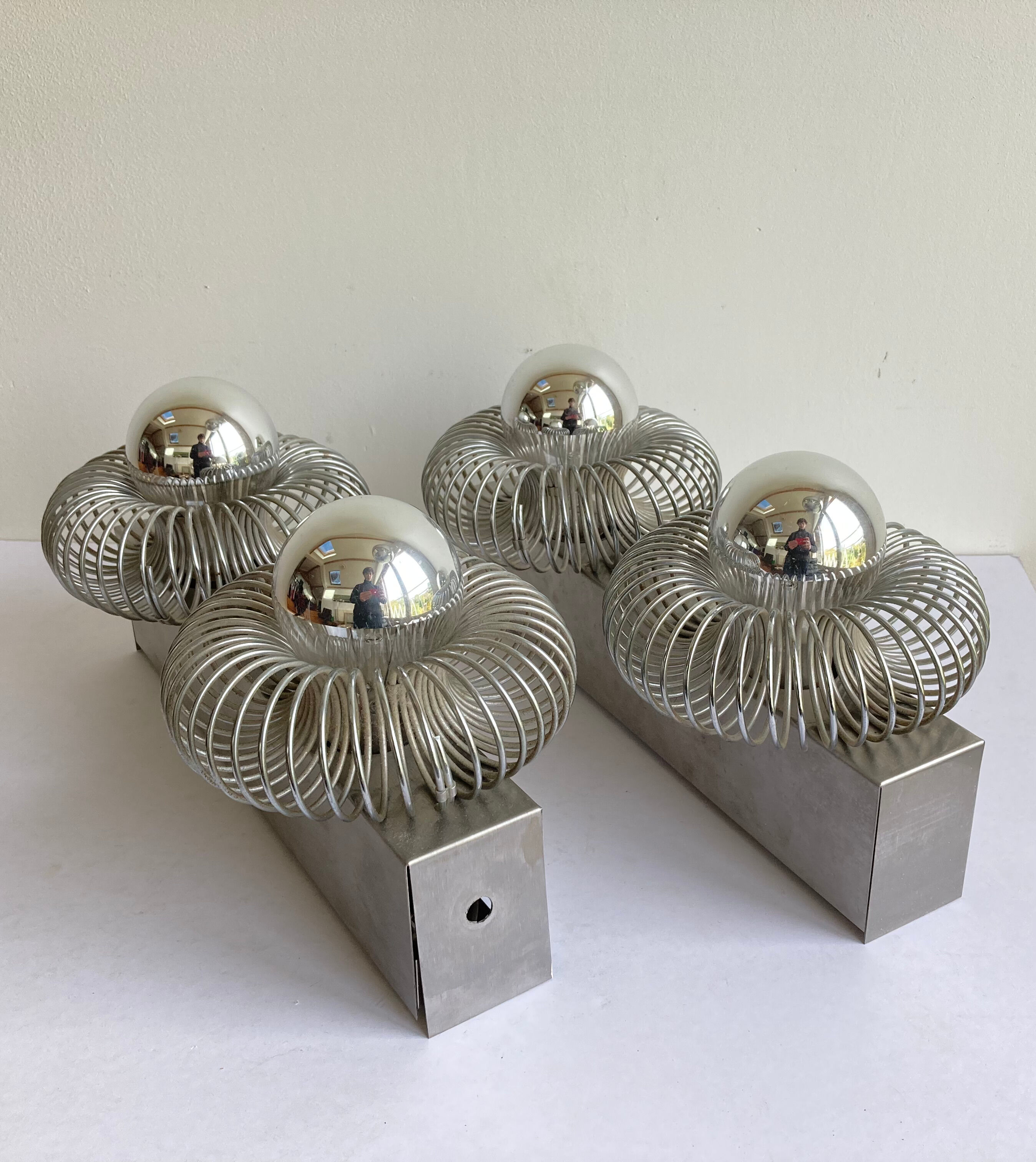 Vintage pair wall lamps spring lamp Andrea Lazzari design 70s Italy