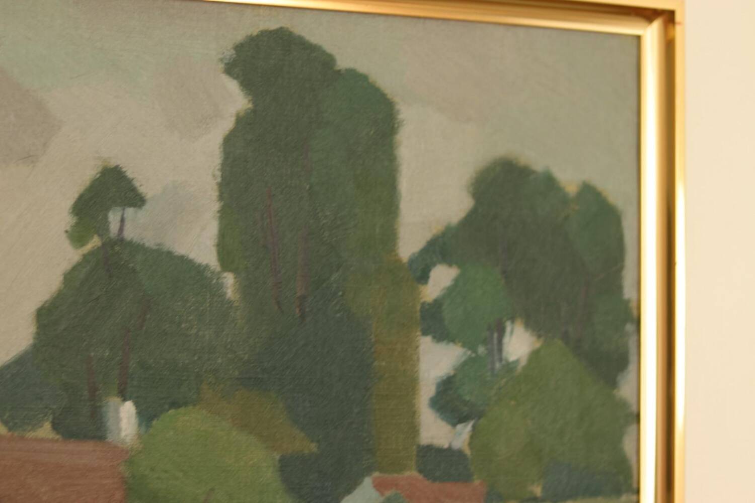 Mid Century Swedish Oil on Canvas – “Village” by Richard Björklund