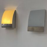 Pair of vintage wall lights, chrome-plated metal and frosted glass, France, 1980