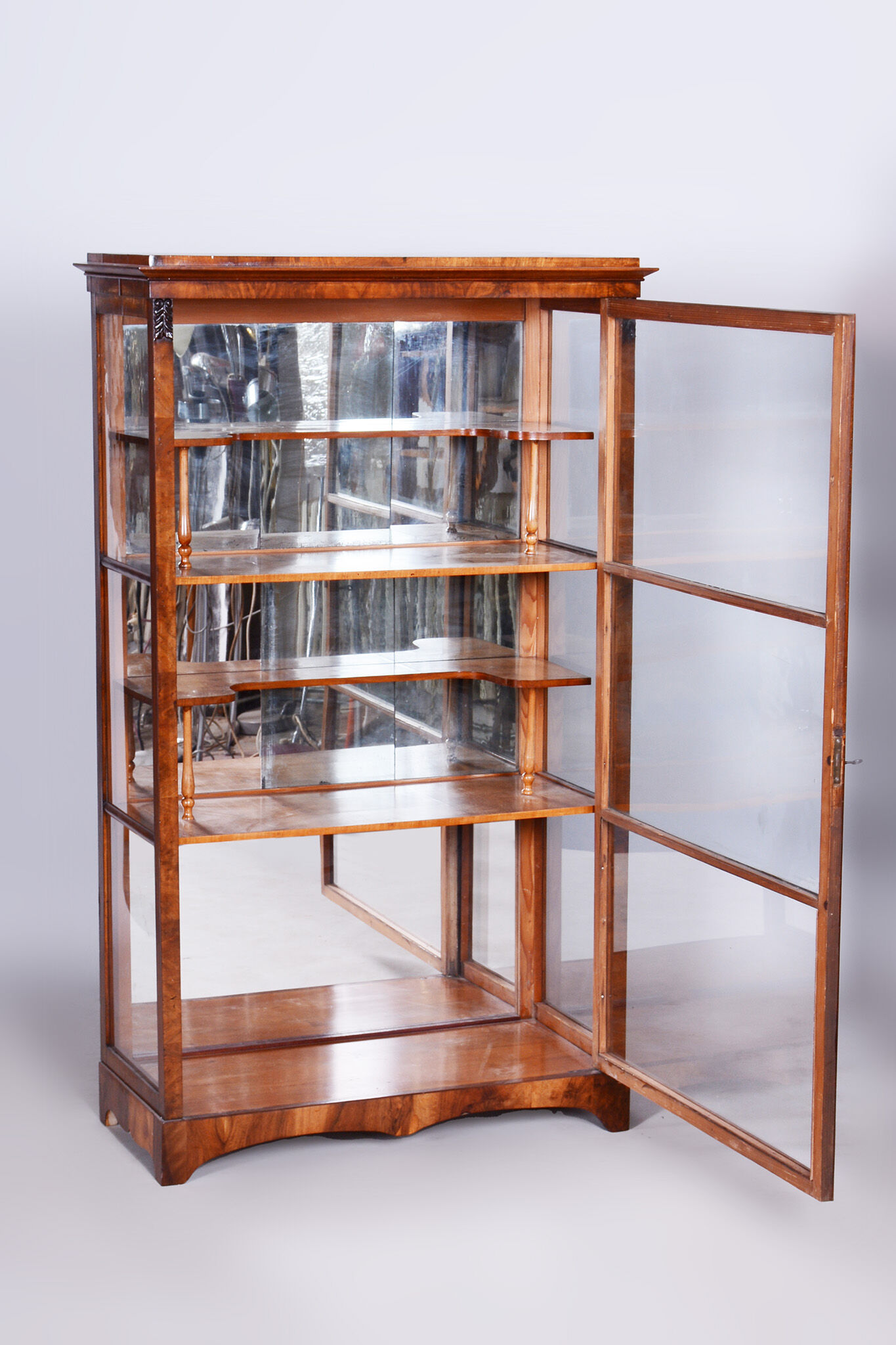 Biedermeier display cabinet, walnut, solid spruce, 1830s, czechia
