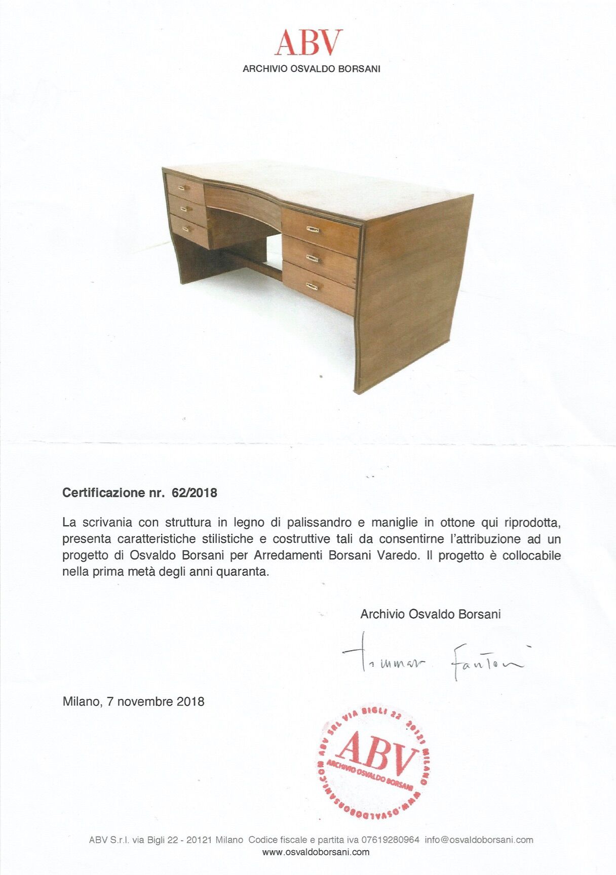 Wooden Desk by Osvaldo Borsani for Arredamenti Borsani Varedo, Italy