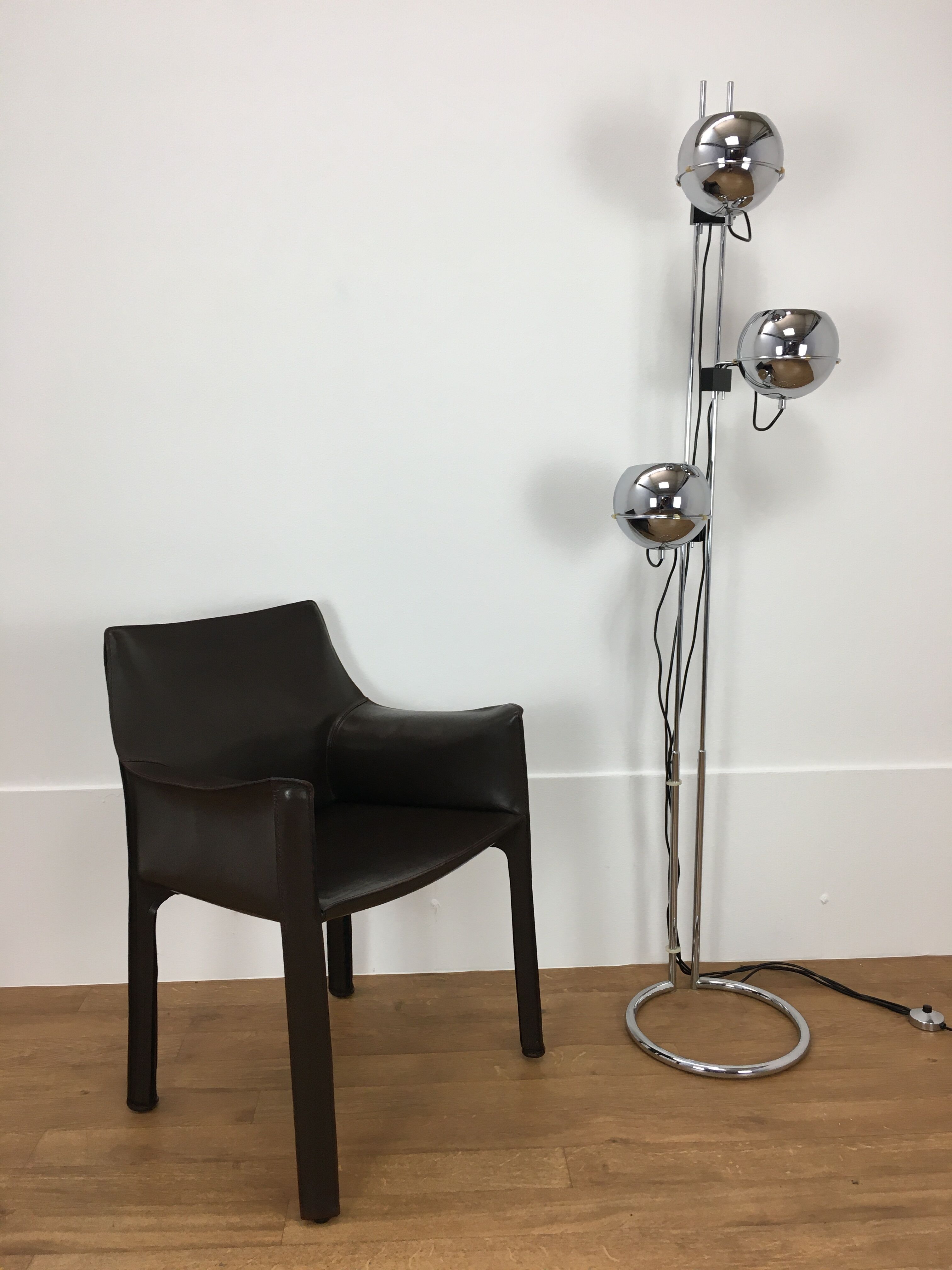 Floor lamp eyeball Gioffredo Reggiani 3 balls chrome 70's space age