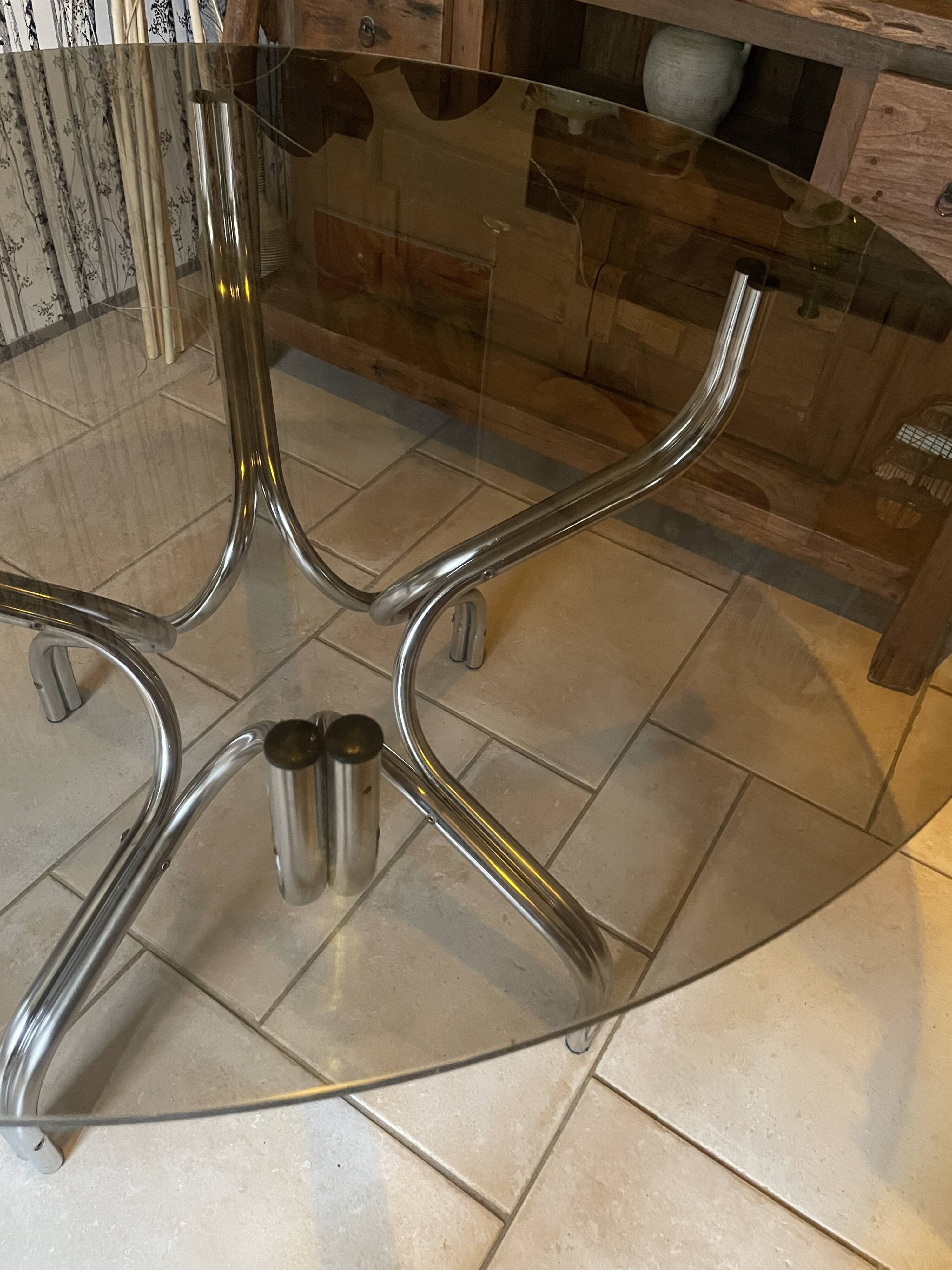 Vintage table with smoked glass top