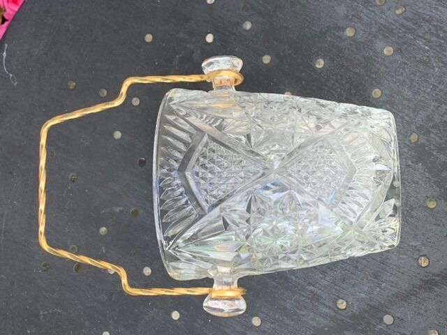 Ice bucket and whiskey decanter made of vintage chiseled transparent glass