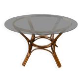 Rattan dining table and vintage smoked glass top