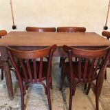 Bistro vintage table in blond walnut, 1940-50