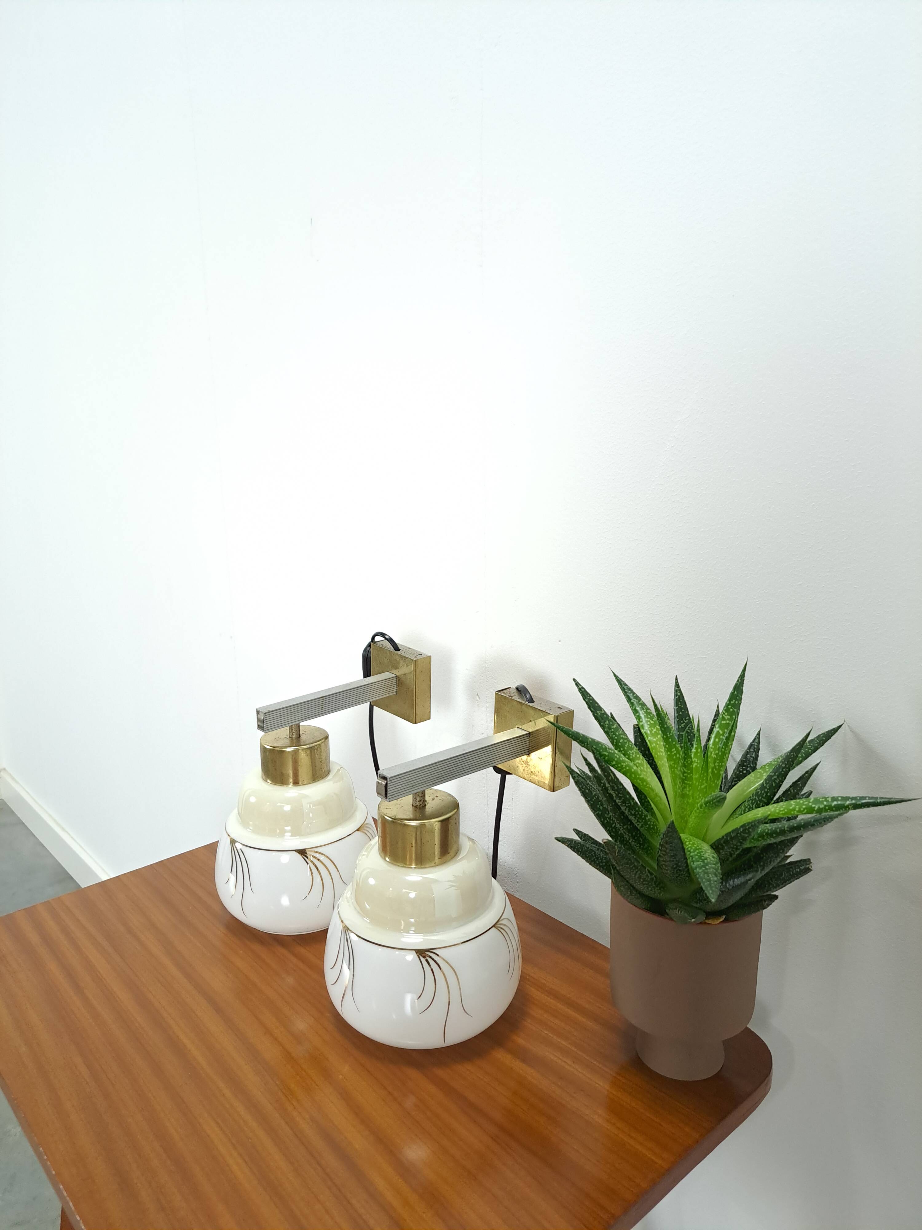 Design wandlampen Kamenicky Senov met melkglas kap vintage