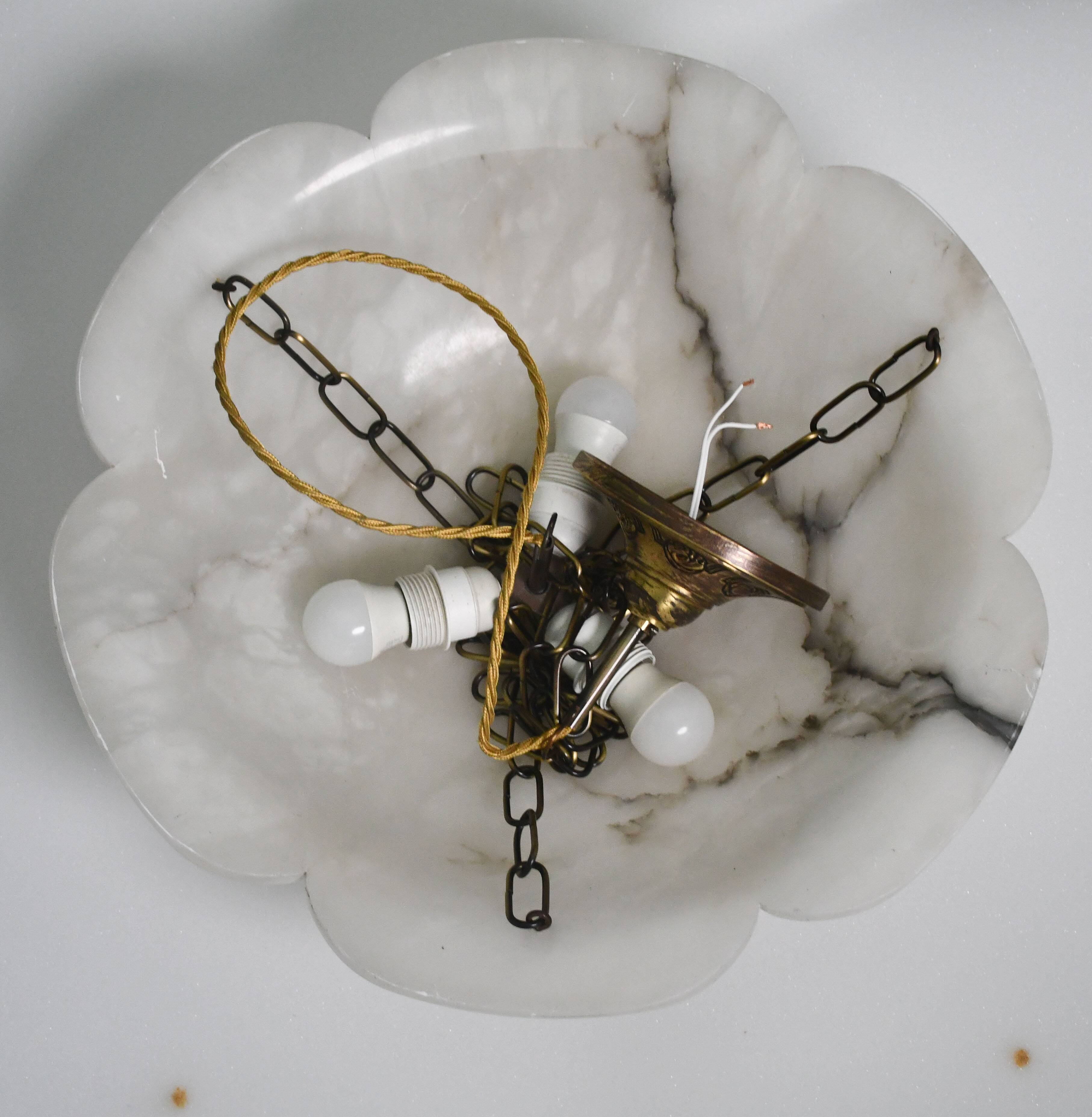 Great design extra large size Art Deco white alabaster chandelier, 1950s