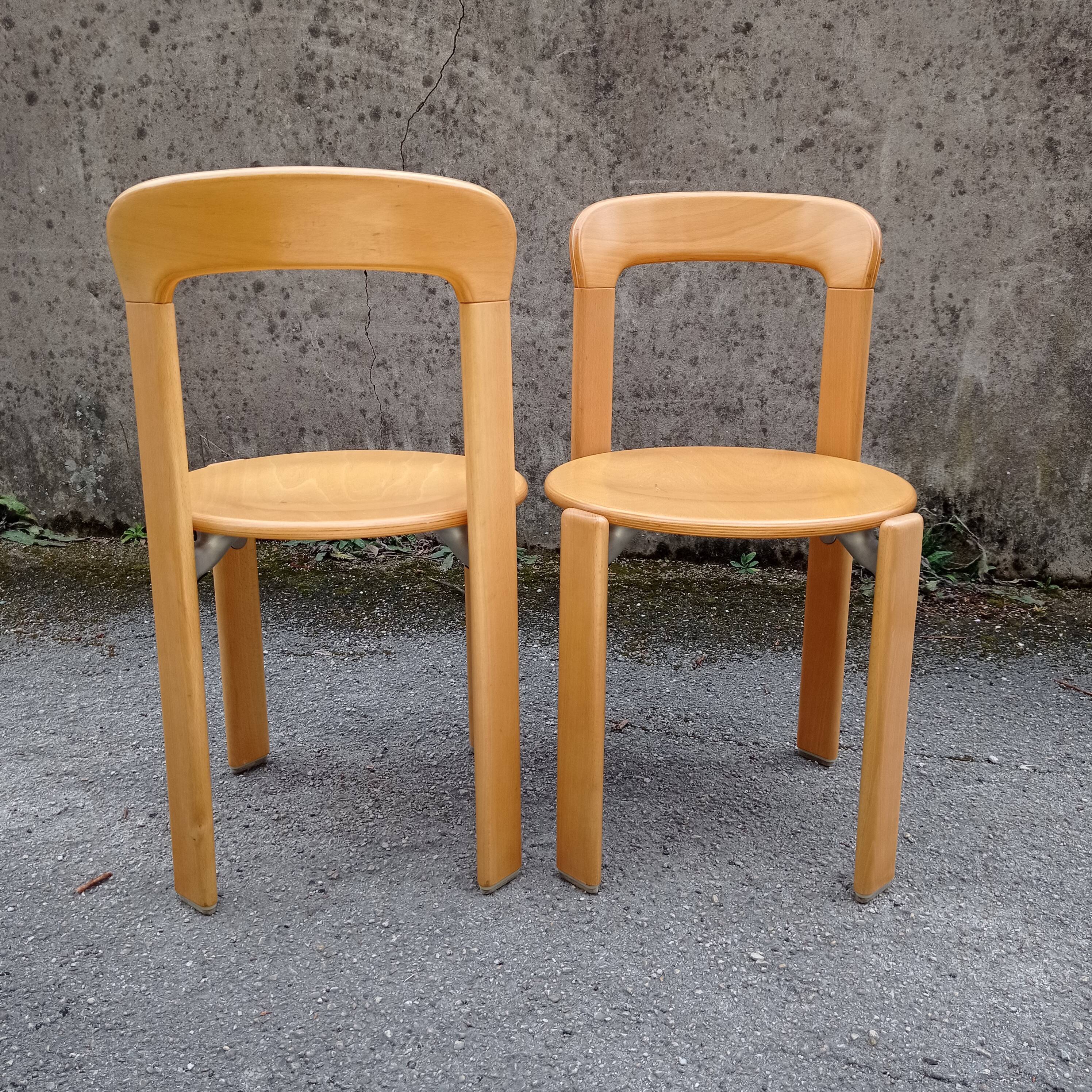Pair of Bruno rey chairs in blond wood from the 80s