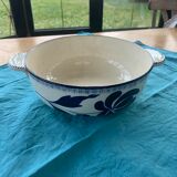 Saladier avec anses ancien modèle thebes charbonnier terre de fer salins fleurs bleues cobalt