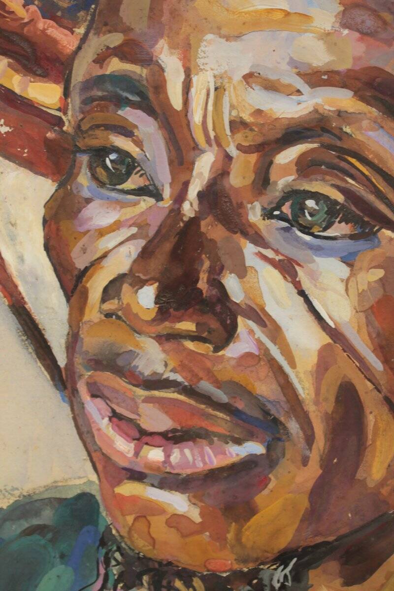 Large portrait of a Beninese man in traditional hat by Pierre Matossy (1891-1969)
