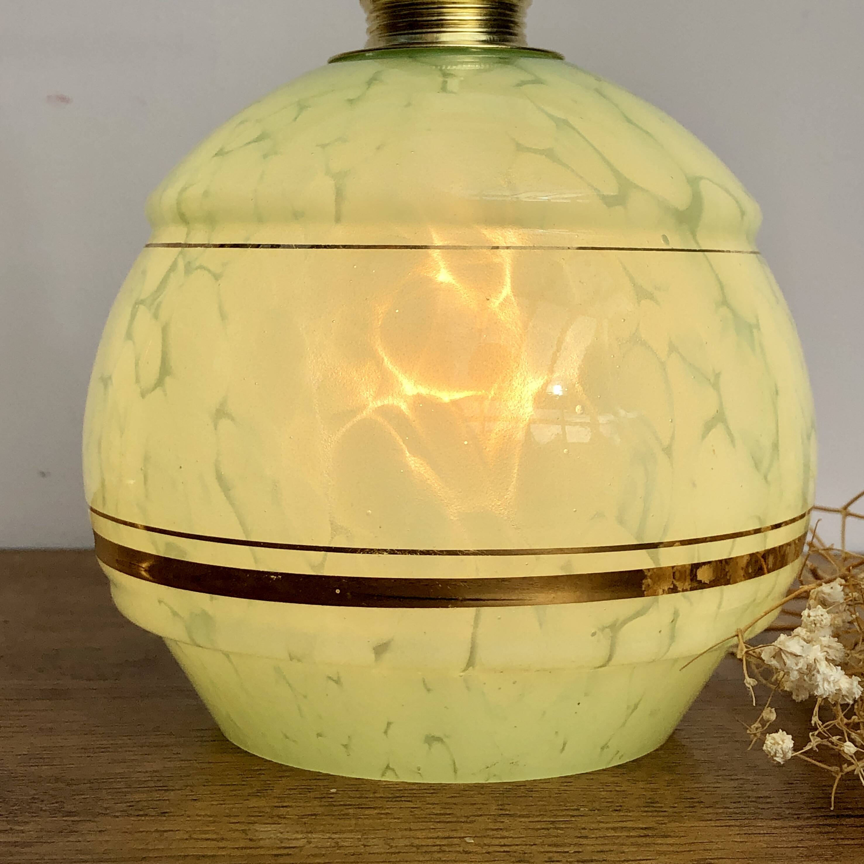 Vintage tulip wall lamp in mint green and gold Clichy glass