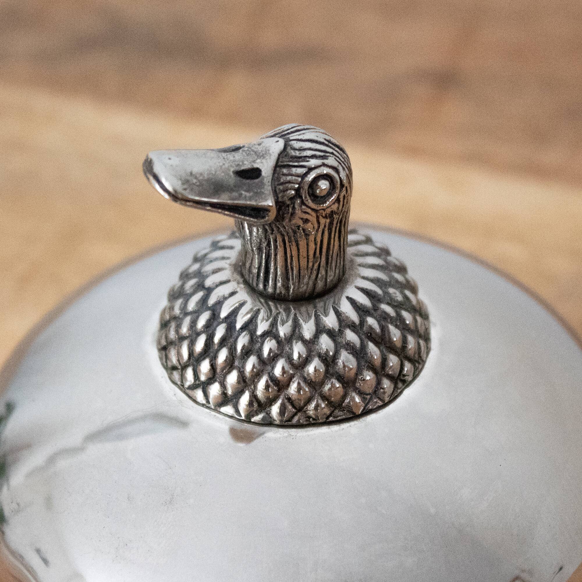 Vintage Silver Plated Butter Dish with Duck Head: Old Swedish Butter Mold