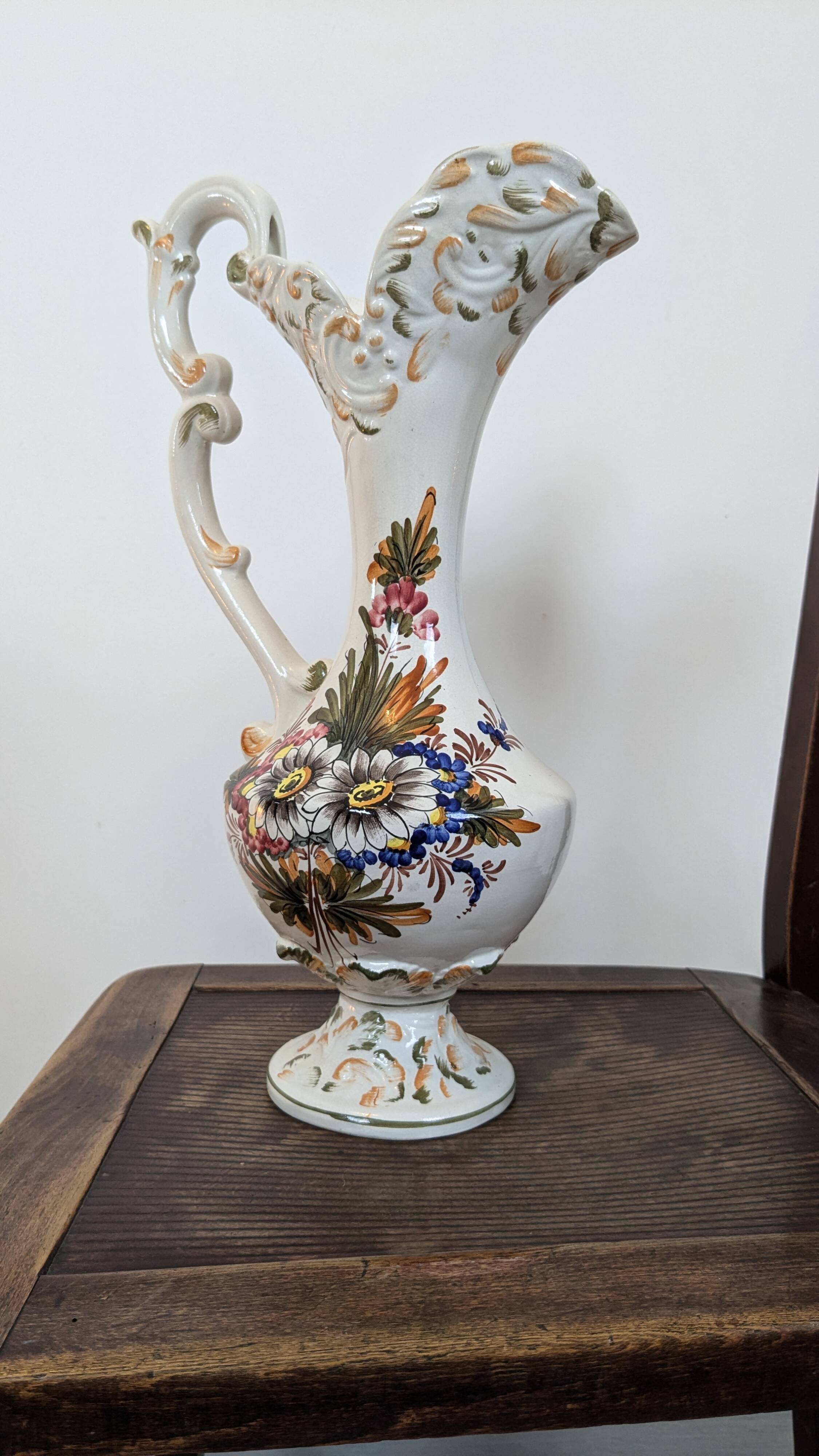 Antique Bassano ewer in cracked ceramic