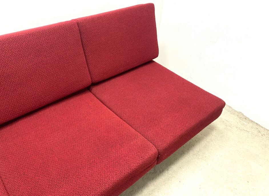 Beech sofa bed & red fabric by Drevotar Czech vintage 1960s