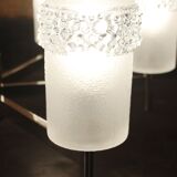 Chandelier space age 6 lights in chrome & glass molded by Hillebrand Lighting, 1960s